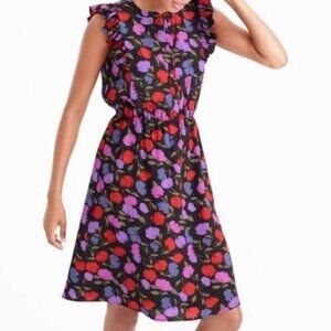 J. Crew 100% Silk Floral Flutter Sleeve Dress with Button Front, size 8